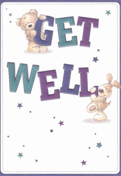 There's a welcoming sense of comfort and brightness in this get well card, echoing the nurturing care woven into bouquets from Herne Hill's local florists. Central to the design, a cuddly teddy bear clings to the top of 'GET' while an affectionate puppy nestles near the bold 'WELL', their rounded shapes and expressive faces resonating with warmth. Painted in deep shades of violet and teal, the lettering stands out vibrantly against a crisp, fresh white-reminiscent of the light that pours through Herne Hill's café windows on a spring morning. Scattered stars bring a hint of magic and hope, suggesting possibilities for healing with every twinkle. The illustration's friendly textures evoke the sensation of stroking soft, plush petals, designed to spark a smile and uplift someone recovering at home or in hospital. In every thoughtful detail, the scene mirrors the care and dedication that Flowers Herne Hill brings to the community, each gesture meant to brighten the difficult moments in SE24.