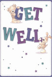 The vibrant charm of this get well card radiates the sense of joy and support known to neighbours near Brockwell Park in Herne Hill. A beloved teddy bear and playful puppy spring from the page, each energetically holding and balancing the bold, colourful 'Get Well' message. Indigo and teal letters stand confidently against a creamy backdrop, their brightness reminiscent of blooming hydrangeas found at local florists. Playful stars in hues of blue and purple glimmer across the scene, adding a touch of whimsy and hope, while the illustration's soft, textured fur feels akin to the comfort of plush petals or a gentle embrace. More than a card, this is a spirited gesture-a visual wish for comfort and a quick recovery, thoughtfully crafted for the hearts of Herne Hill's SE24 community.